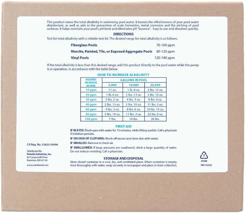 imageRobelle 25Pounds Premium Alkalinity Up for Pools Alkalinity Increaser for Swimming Pools 100 Sodium Bicarbonate Made in USA25Pounds