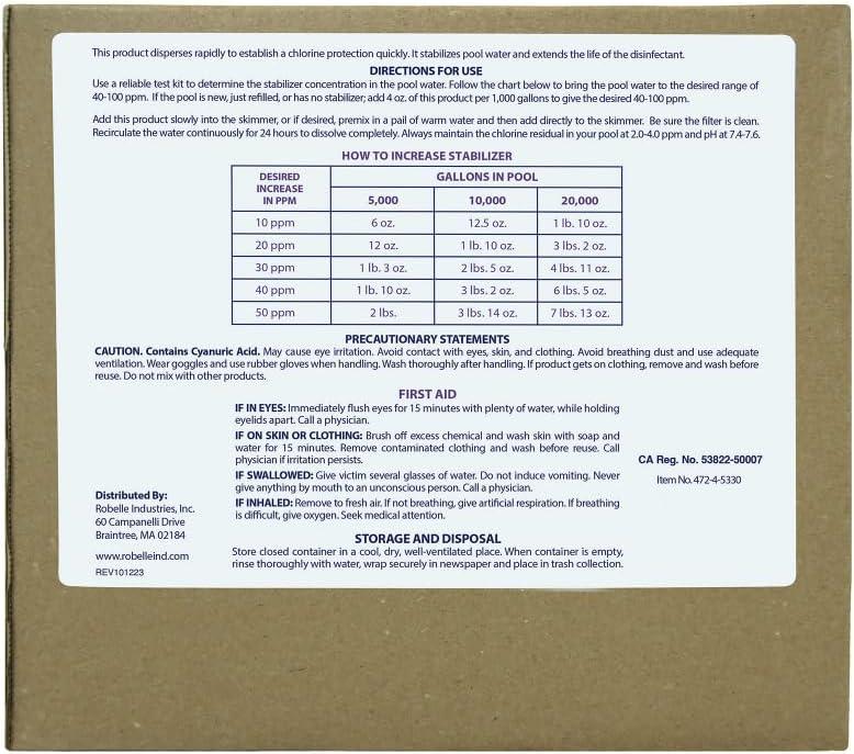 imageRobelle 7Pounds Premium Chlorine Stabilizer and Conditioner Concentrated Cyanuric Acid for Pools Pool Stabilizer Helps Chlorine Last Longer28Pounds