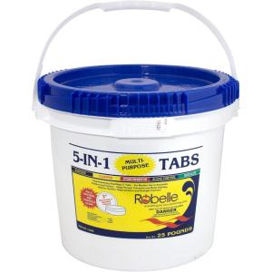 imageRobelle 20Pounds Premium 5In1 MultiPurpose Tabs Chlorine Tablets 3 Inch Sanitizer Clarifier Stain Inhibitor Algae Control Descaler Sunlight Protector All In One Made In USA25Pounds