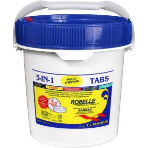 imageRobelle 20Pounds Premium 5In1 MultiPurpose Tabs Chlorine Tablets 3 Inch Sanitizer Clarifier Stain Inhibitor Algae Control Descaler Sunlight Protector All In One Made In USA15Pounds