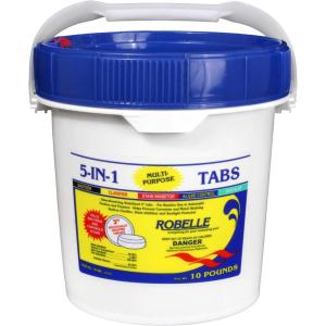 imageRobelle 35Pounds Premium 5In1 MultiPurpose Tabs Chlorine Tablets 3 Inch Sanitizer Clarifier Stain Inhibitor Algae Control Descaler Sunlight Protector All In One Made In USA10Pounds