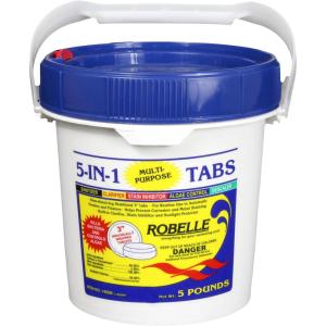 imageRobelle 35Pounds Premium 5In1 MultiPurpose Tabs Chlorine Tablets 3 Inch Sanitizer Clarifier Stain Inhibitor Algae Control Descaler Sunlight Protector All In One Made In USA5Pounds