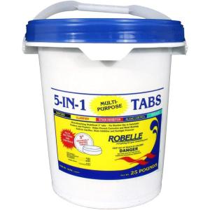 imageRobelle 35Pounds Premium 5In1 MultiPurpose Tabs Chlorine Tablets 3 Inch Sanitizer Clarifier Stain Inhibitor Algae Control Descaler Sunlight Protector All In One Made In USA25Pounds